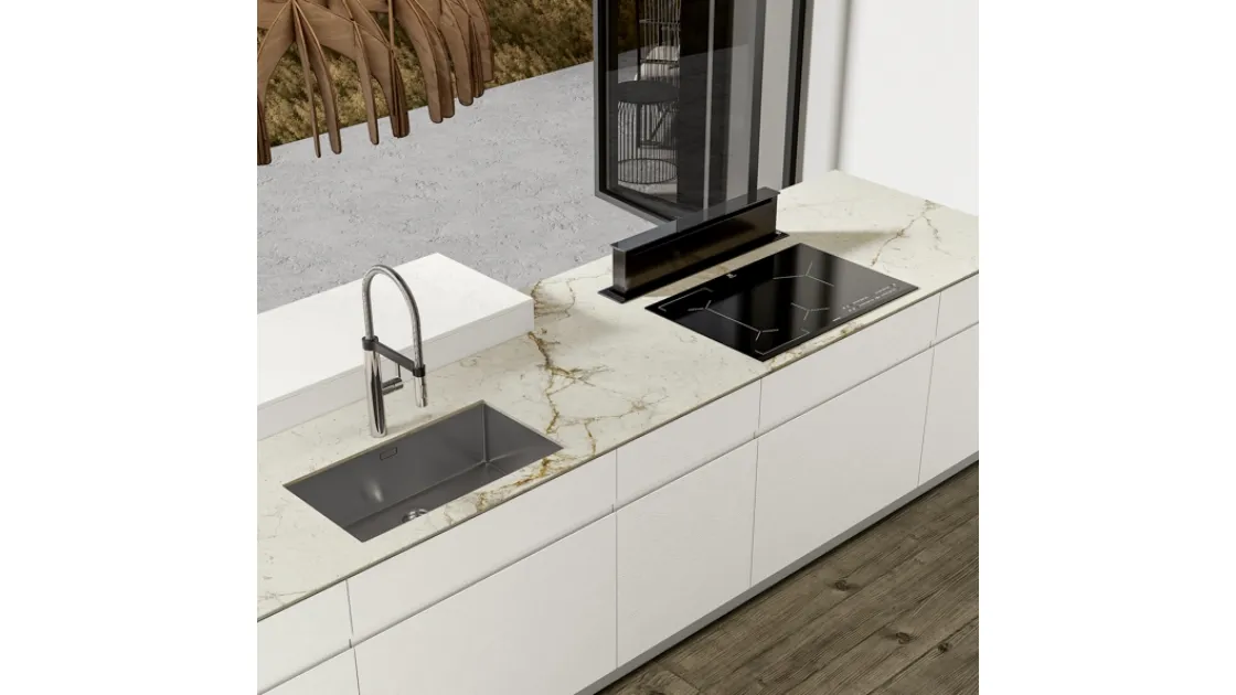 Cucina Moderna con isola Gea 03 in PET Calce di Arrex